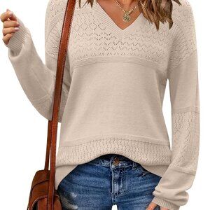 Womens 2025 Fall Sweaters Casual Long Sleeve Ribbed Knit Pullover V Neck Lightwe